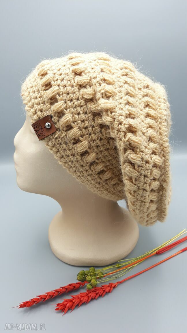 Czapka szydełkowa „Cappuccino” - beanie kubanka na głowę