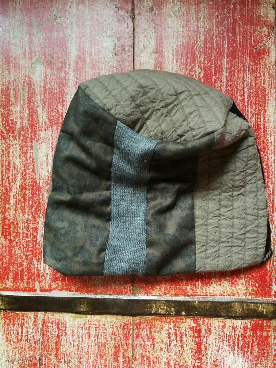 Czapka patchworkowa damska krótka boho - rozmiar uniwersalny, ręcznie szyta