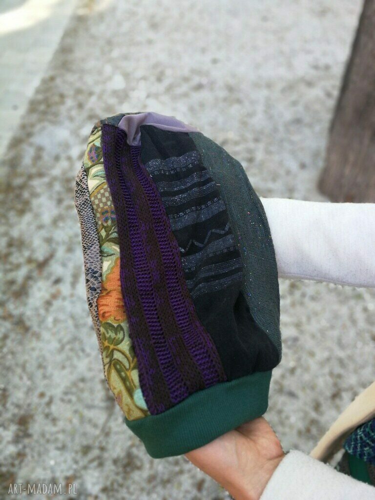 Czapka patchworkowa Smerfetka w stylu etno boho - na podszewce