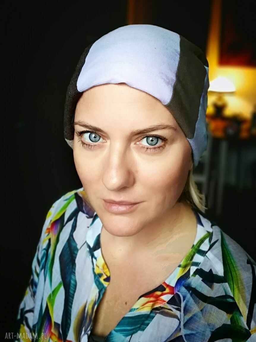 Ręcznie szyta czapka patchworkowa Smerfetka - etno-folk i boho