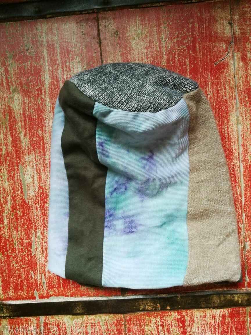 Ręcznie szyta czapka patchworkowa Smerfetka - etno-folk i boho