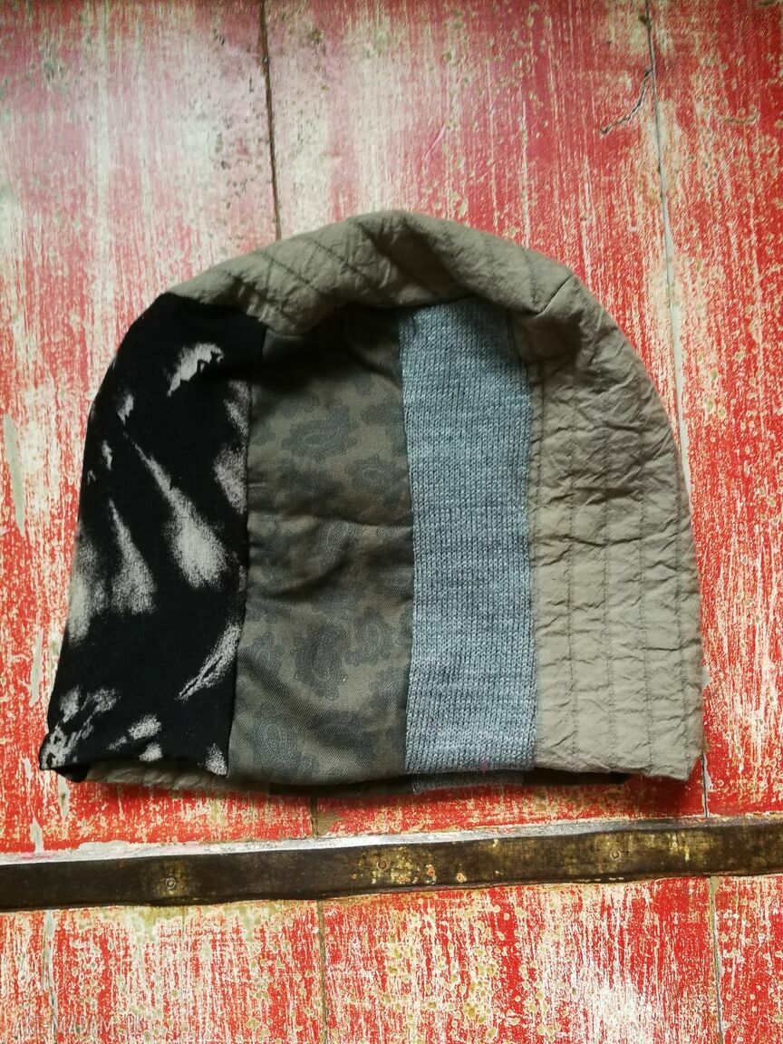 Czapka patchworkowa damska krótka boho - rozmiar uniwersalny, ręcznie szyta