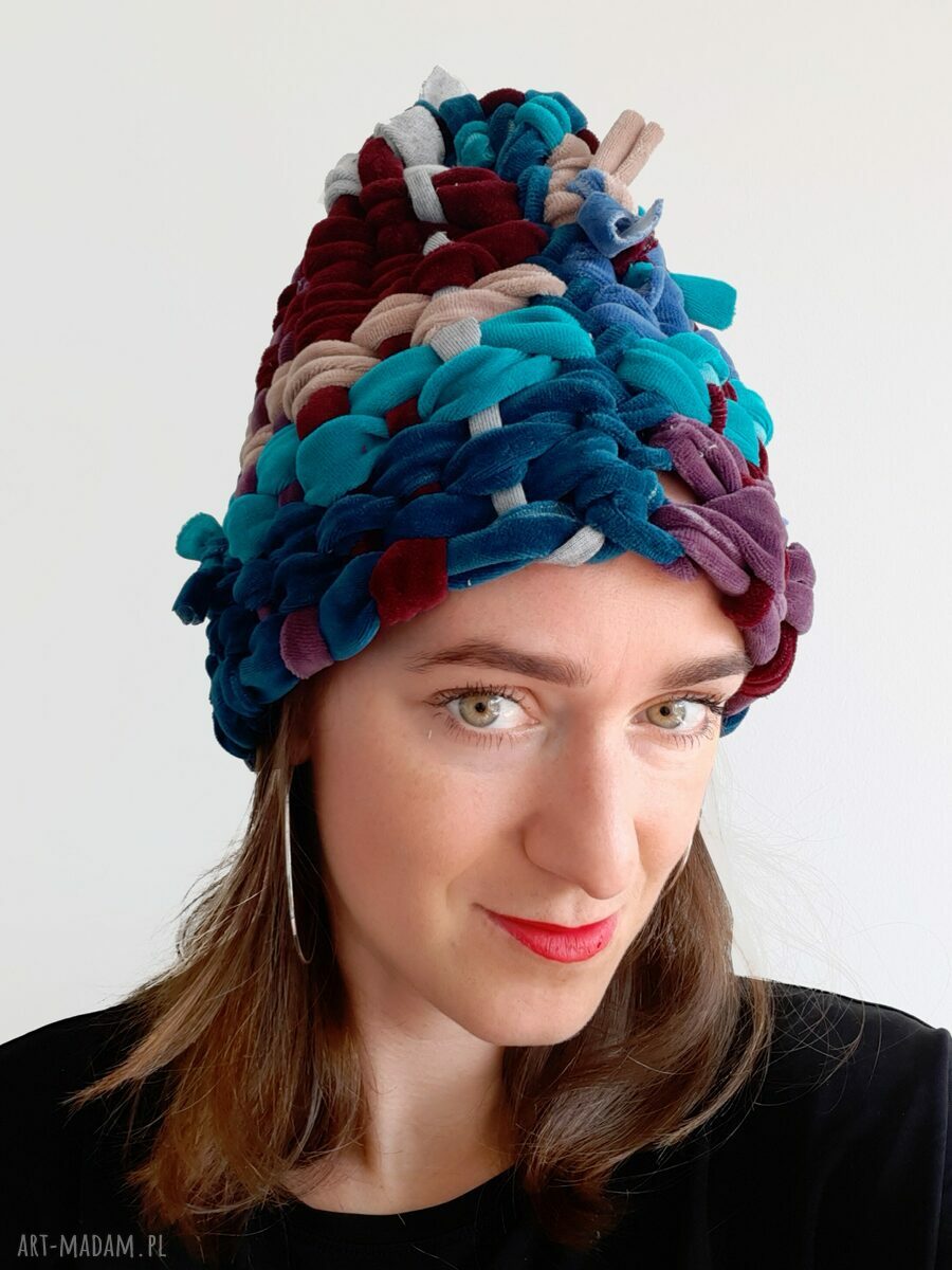 Czapka Tkana NO. 03 - damski turban w kolorach turkus i fiolet