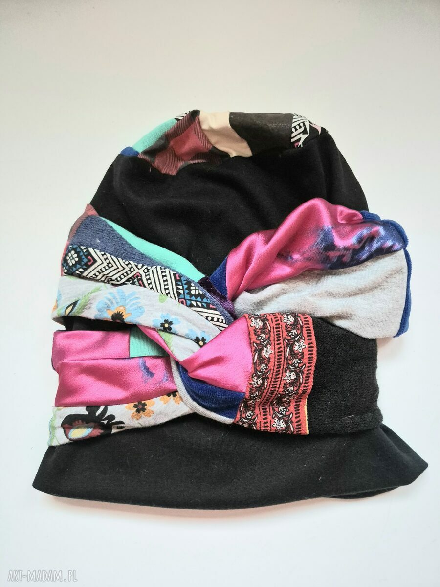 Ciepła czapka turbanowa na podszewce - uniwersalny rozmiar, handmade Ruda Klara