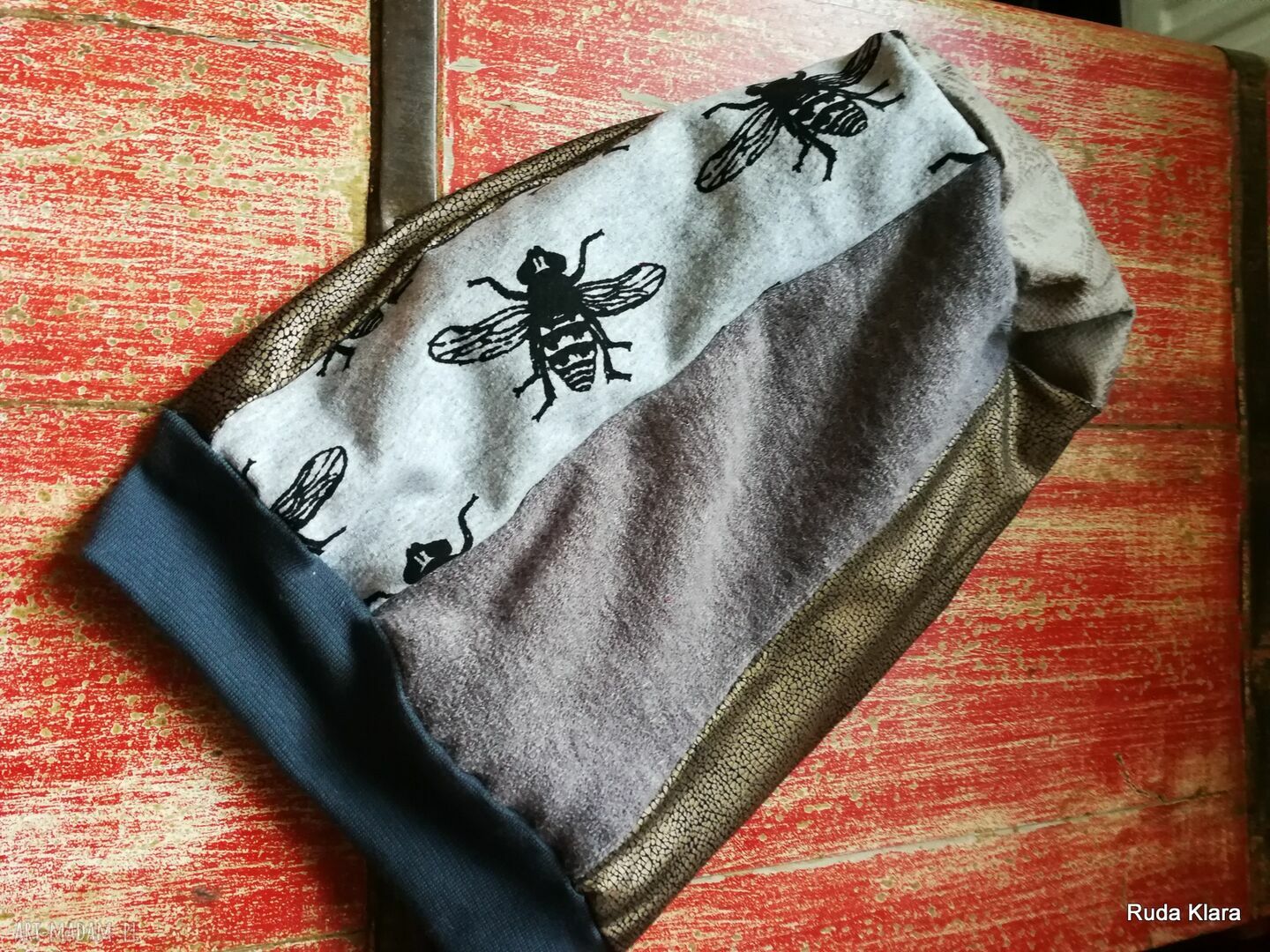 Czapka turbanowa etno boho z patchworku - rękodzieło na podszewce 58-59 cm