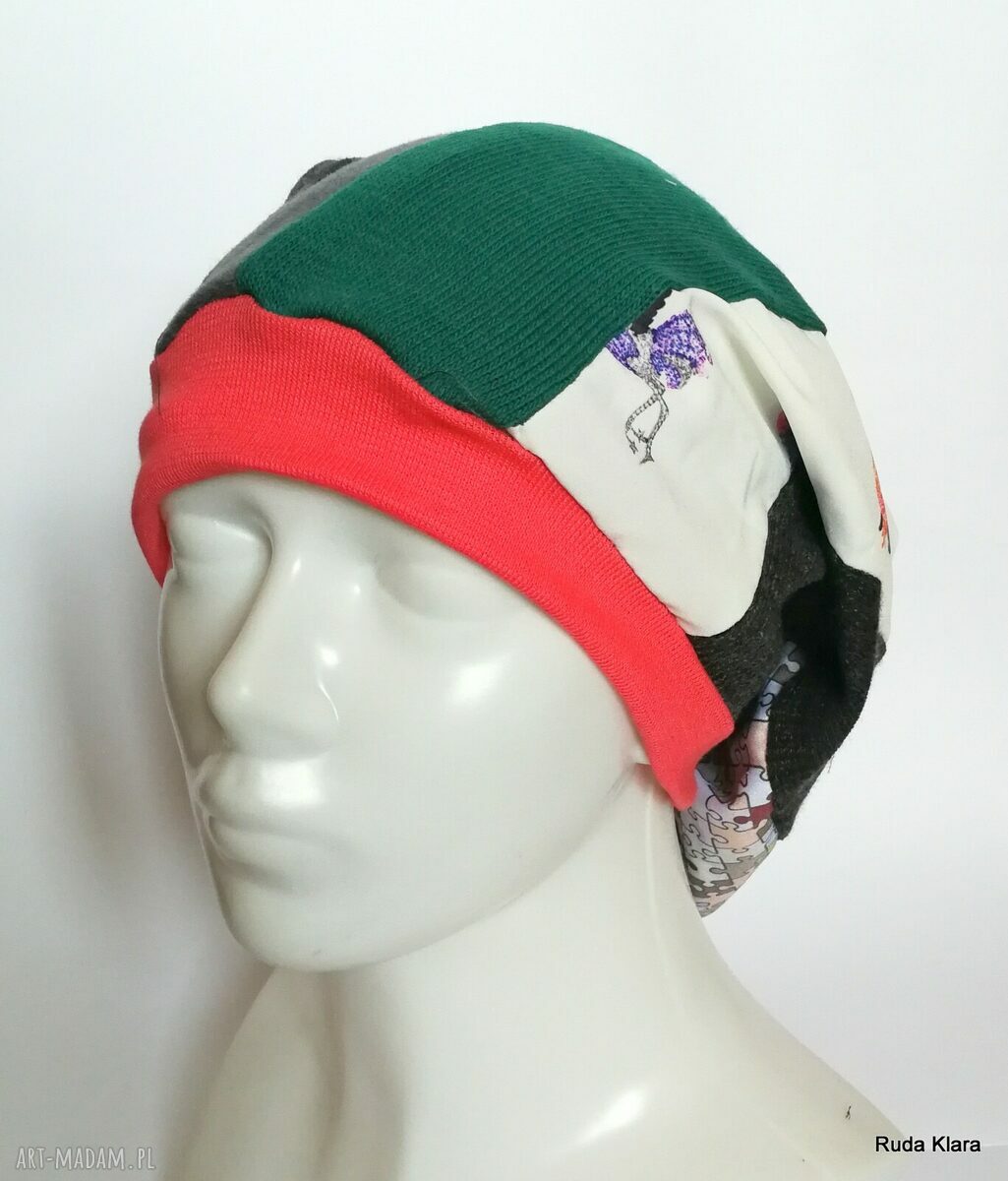 Czapka turbanowa etno boho wiosenna patchwork na podszewce - 58-59 cm