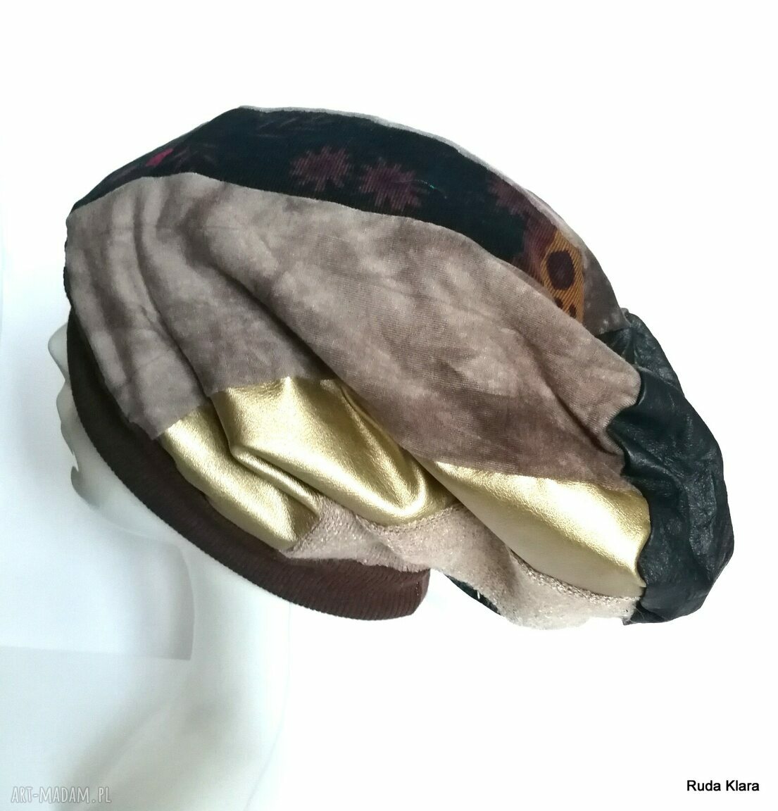 Czapka turbanowa etno boho patchwork - box T1 na podszewce (ręcznie robiona)