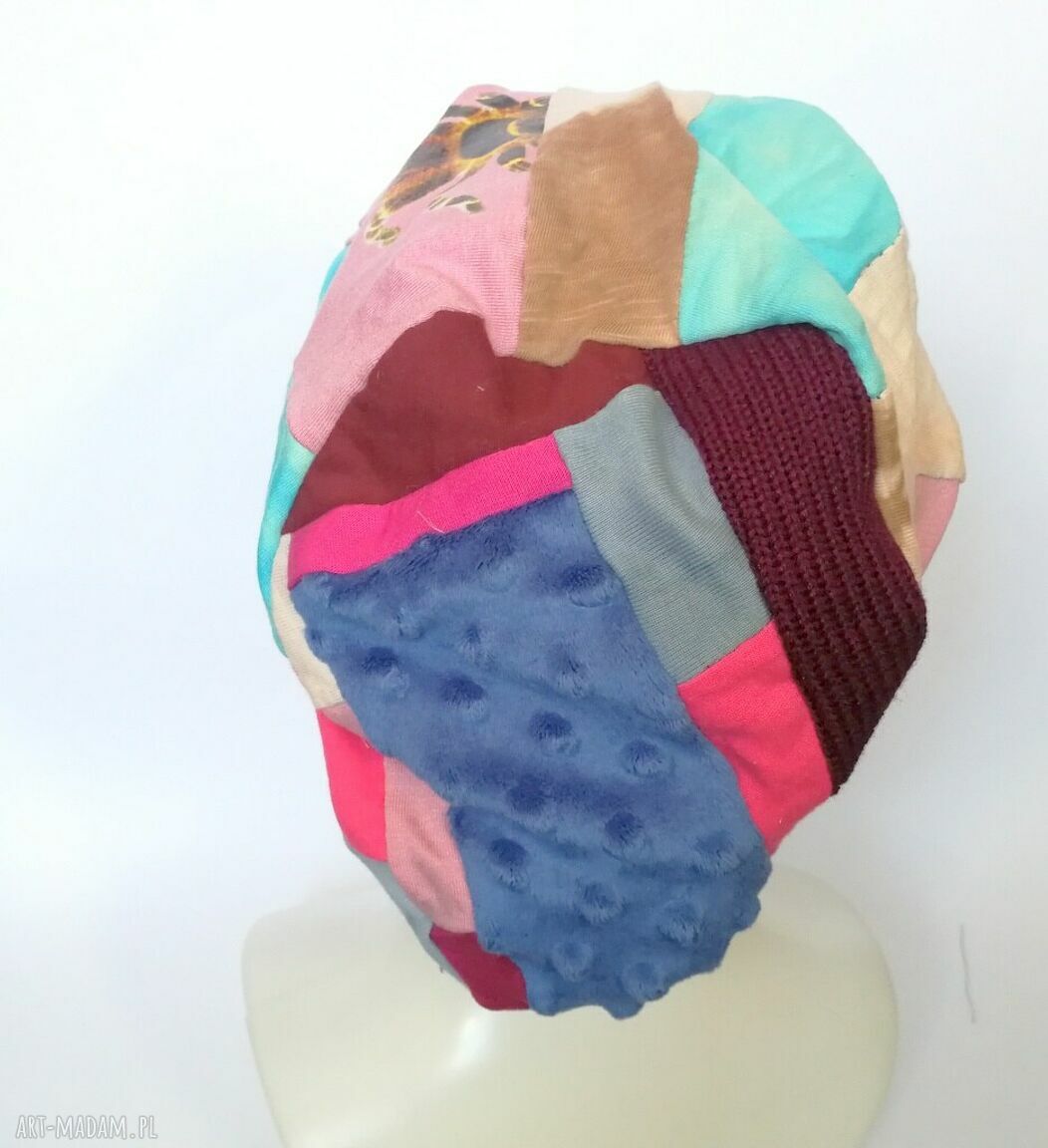 Czapka turbanowa etno boho wiosenna patchwork - na podszewce, rozmiar 57-59 cm