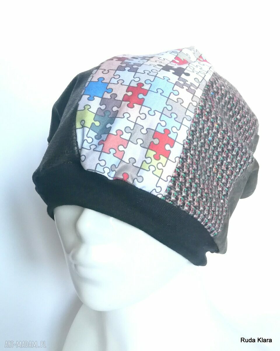 Czapka turbanowa etno boho patchwork na podszewce - ręcznie szyta