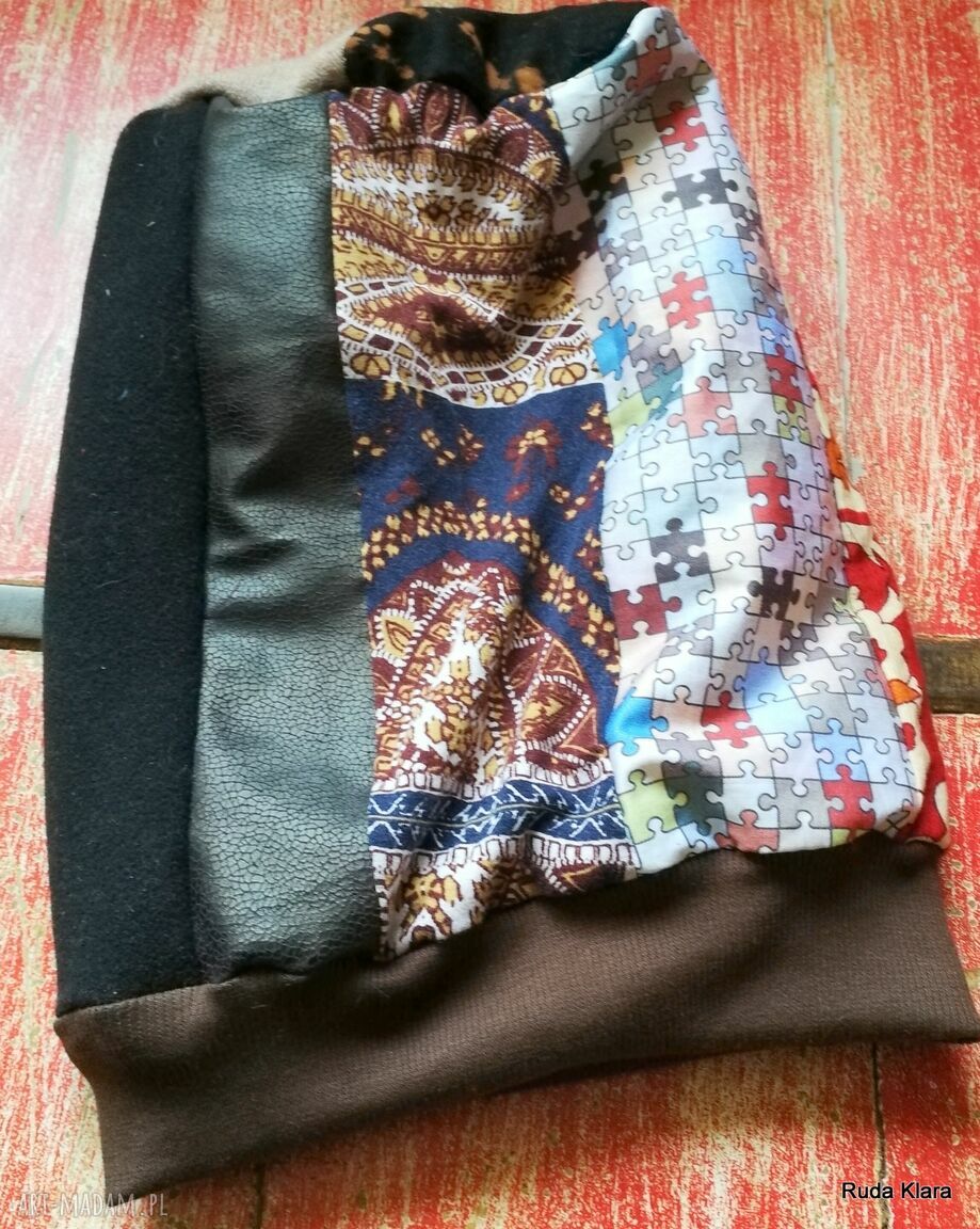 Czapka turbanowa etno boho - wiosenna patchwork na podszewce, rozmiar 58-59 cm