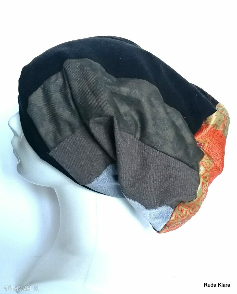 Czapka turbanowa etno boho patchwork Box T1 na podszewce (59 cm)
