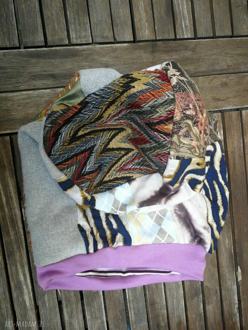 Czapka turbanowa etno boho patchwork na podszewce - ruda Klara