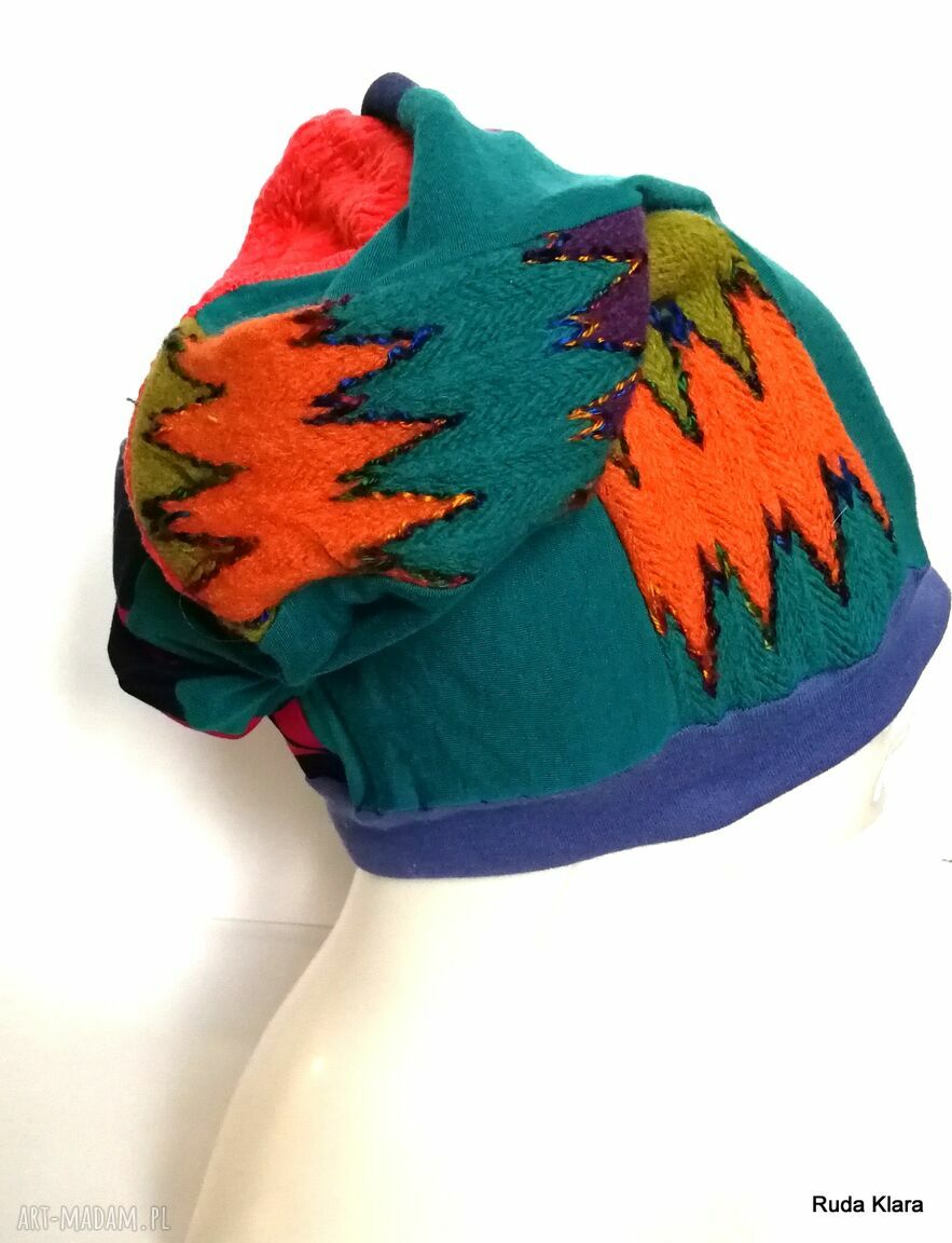 Czapka turbanowa Etno Boho Patchwork - ręcznie szyta na podszewce