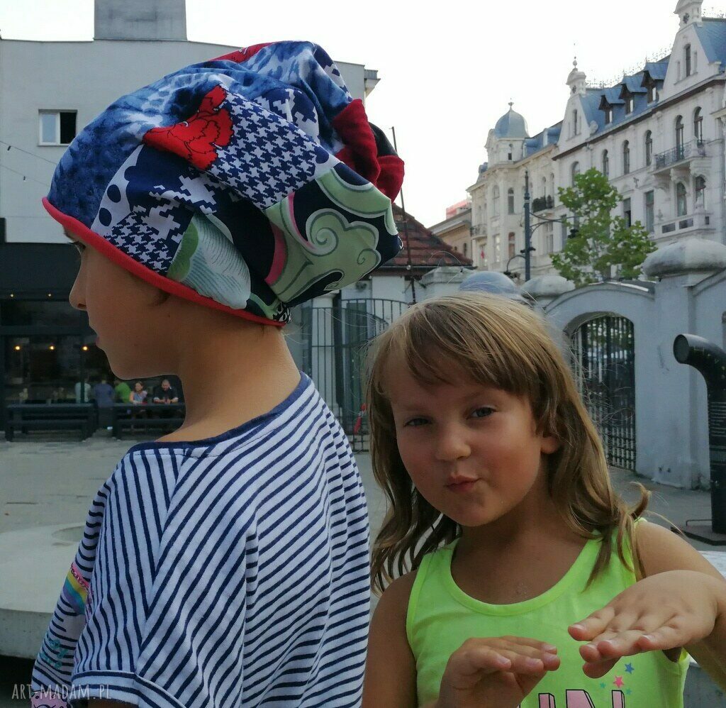 Czapka turbanowa etno boho w kwiaty - patchwork na podszewce