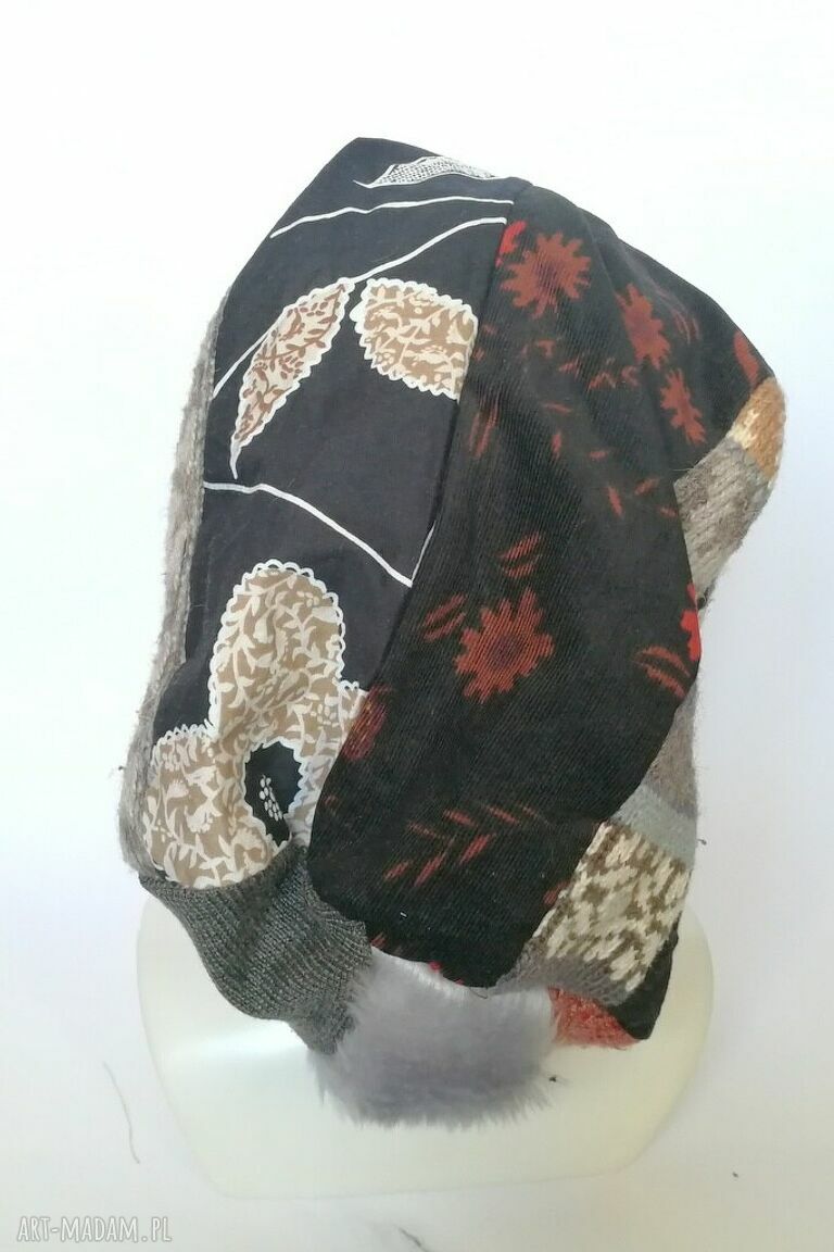 Czapka turbanowa Etno Boho Patchwork na podszewce, rozmiar 57-58 cm
