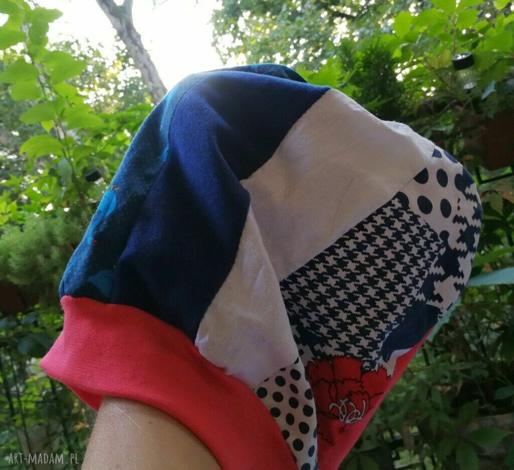 Czapka turbanowa etno-boho patchwork na podszewce - jesienna, ręcznie szyta