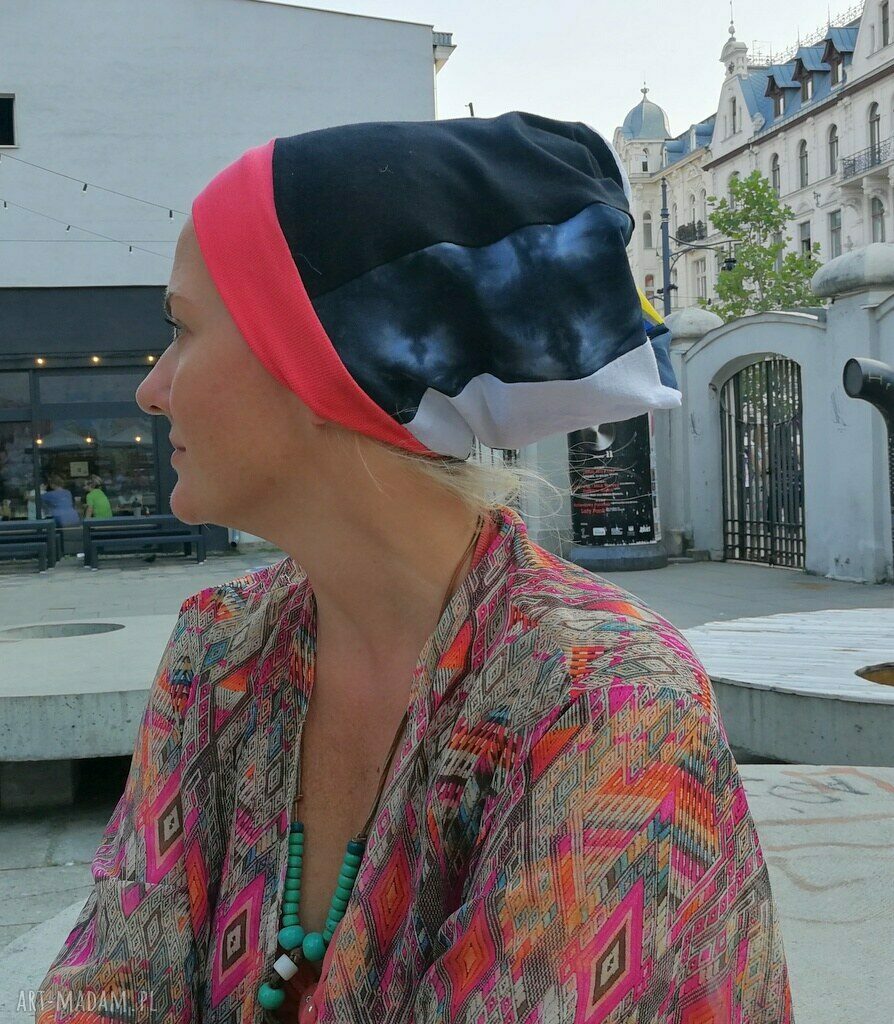 Kolorowa czapka turbanowa etno boho patchwork na podszewce