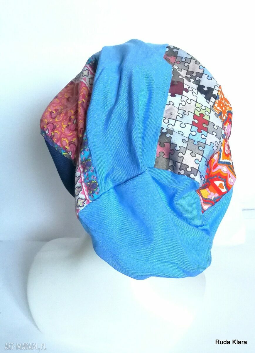 Czapka turbanowa etno boho patchwork na podszewce (58-59 cm)