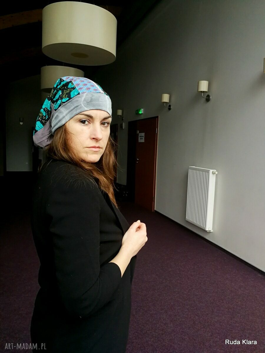 Czapka turbanowa Etno Boho na wiosnę - patchwork z podszewką