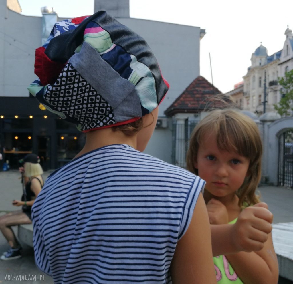 Czapka turbanowa etno boho w kwiaty - patchwork na podszewce