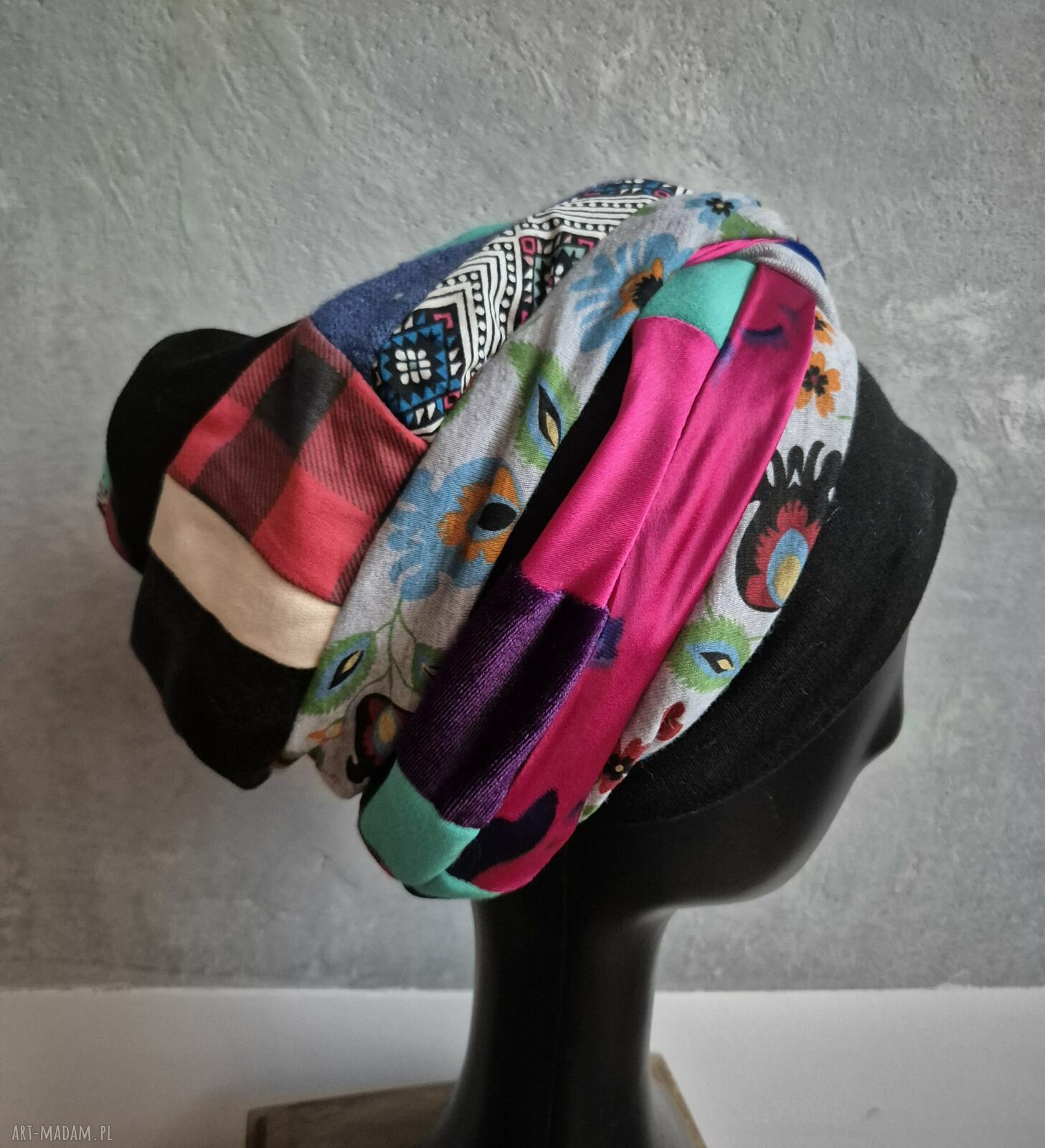 Ciepła czapka turbanowa na podszewce - uniwersalny rozmiar, handmade Ruda Klara