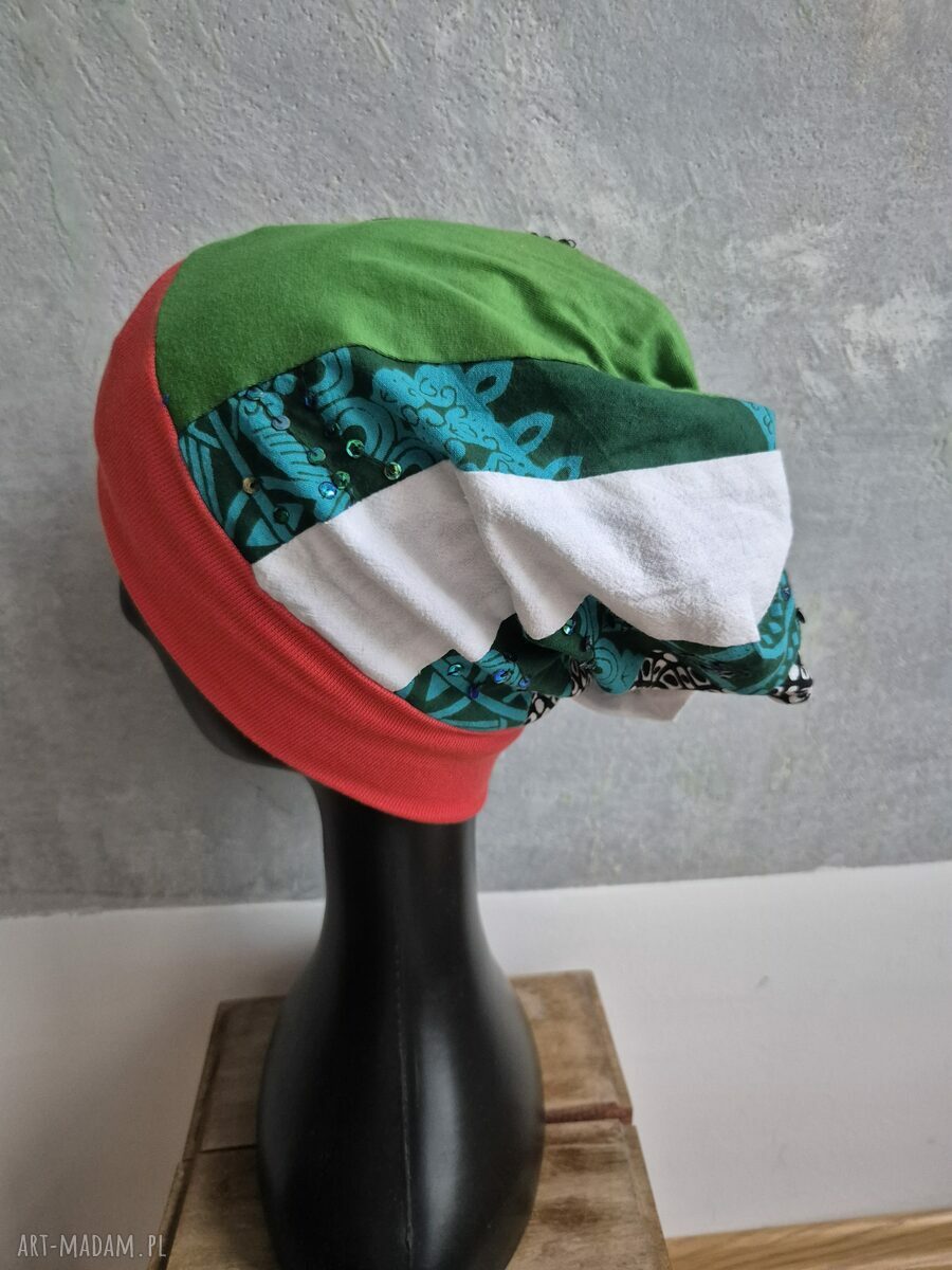 Kolorowa czapka turbanowa na podszewce - rozmiar uniwersalny