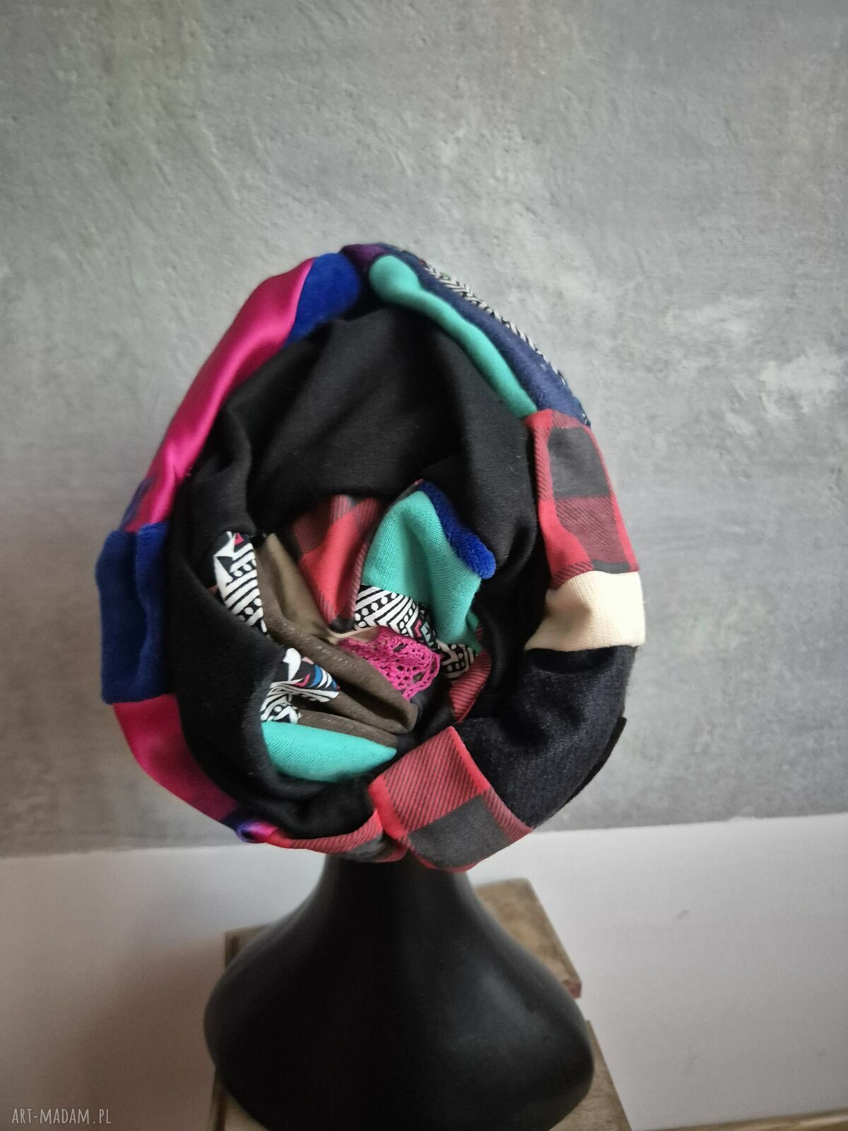 Ciepła czapka turbanowa na podszewce - uniwersalny rozmiar, handmade Ruda Klara