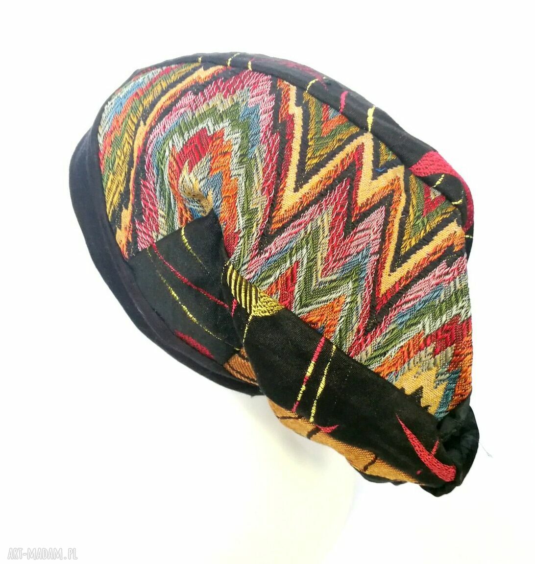 Turbanowa czapka etno boho z patchworku - wiosenna na podszewce 58-59 cm