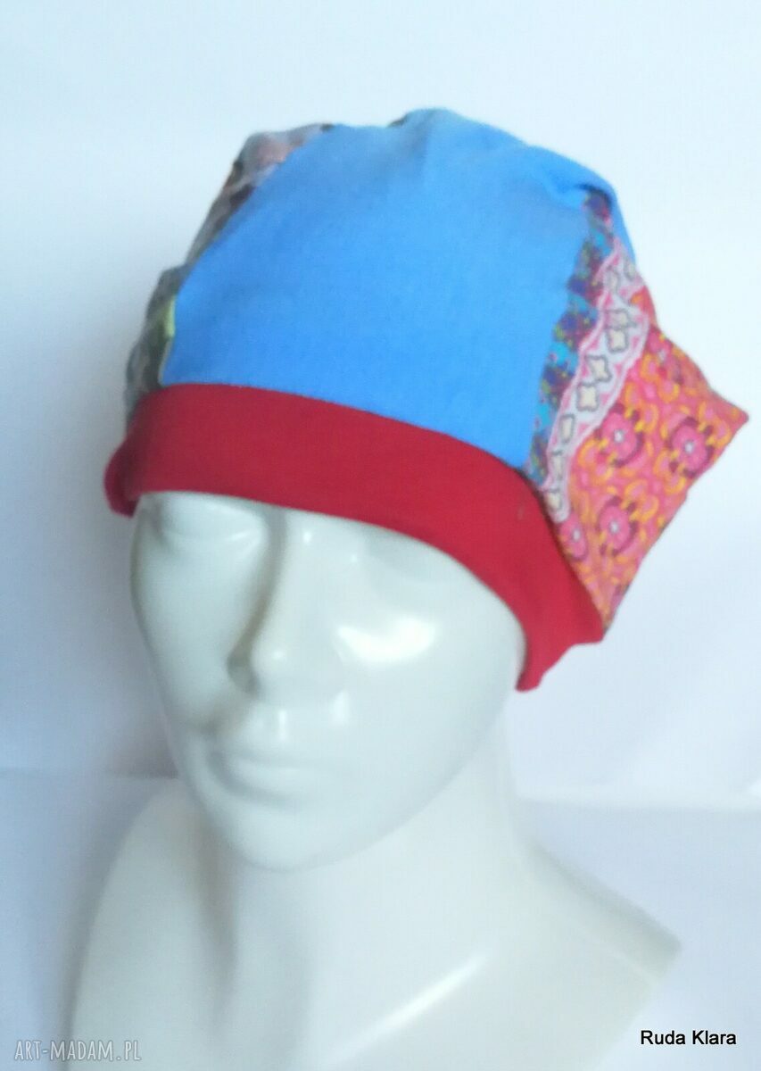 Czapka turbanowa etno boho patchwork na podszewce (58-59 cm)