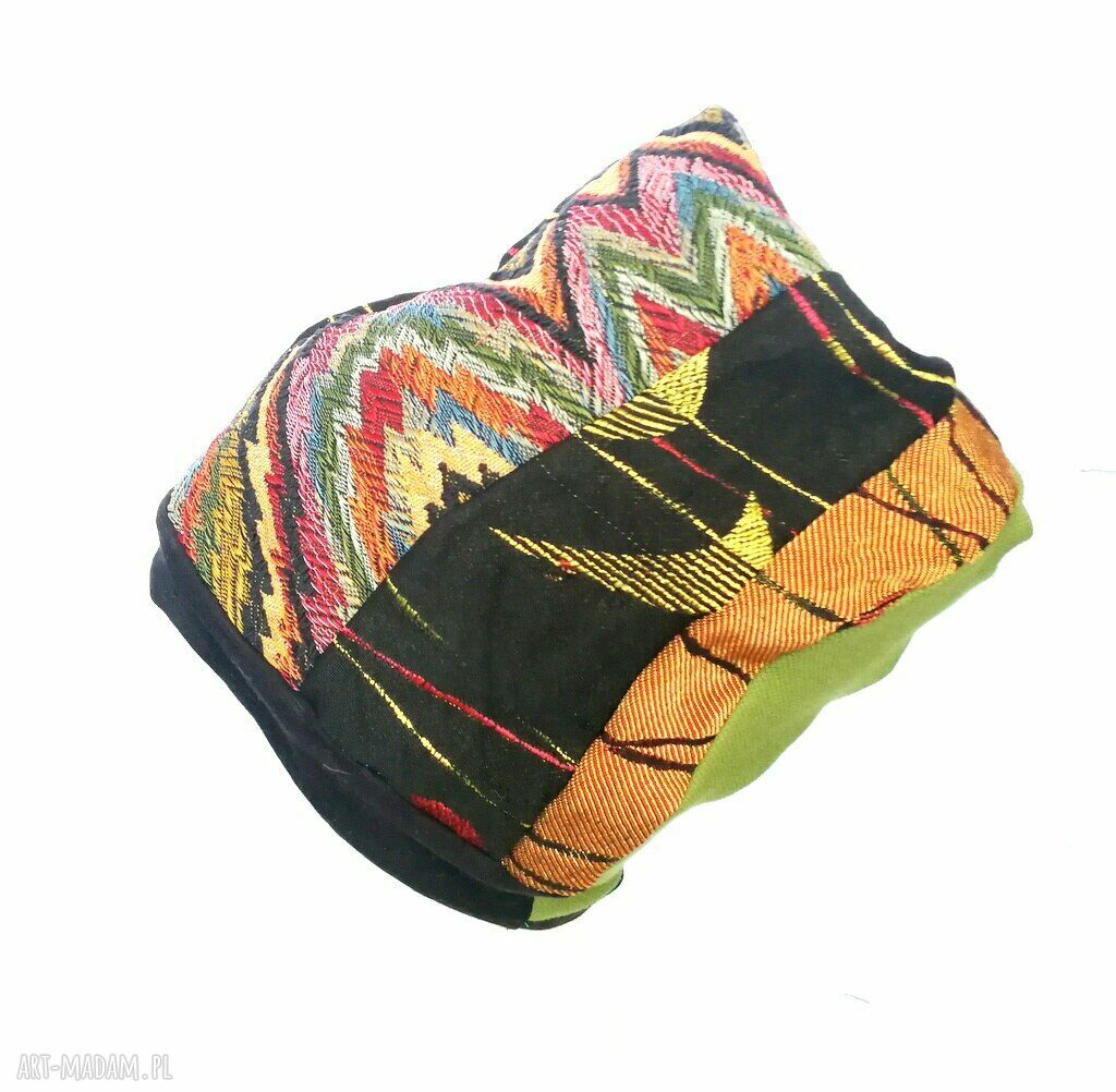 Turbanowa czapka etno boho z patchworku - wiosenna na podszewce (58-59 cm)