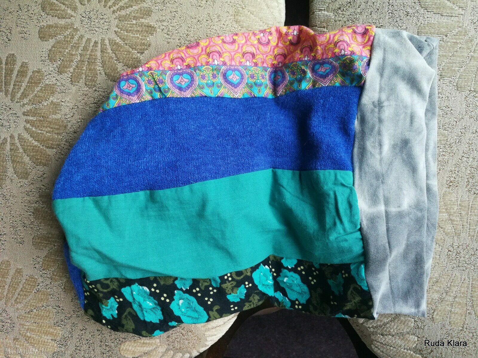 Czapka turbanowa Etno Boho na wiosnę - patchwork z podszewką