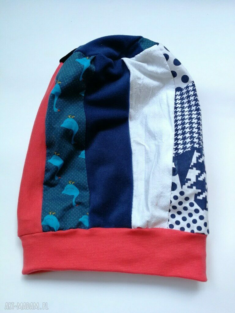 Czapka turbanowa etno-boho patchwork na podszewce - jesienna, ręcznie szyta