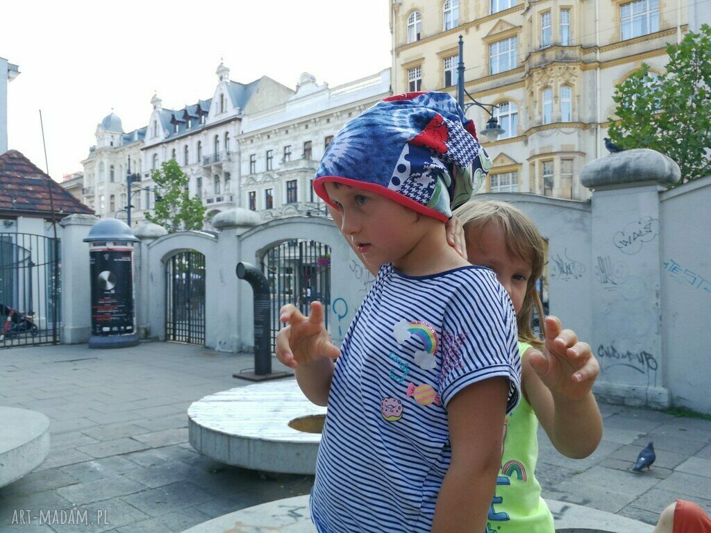 Czapka turbanowa etno boho w kwiaty - patchwork na podszewce