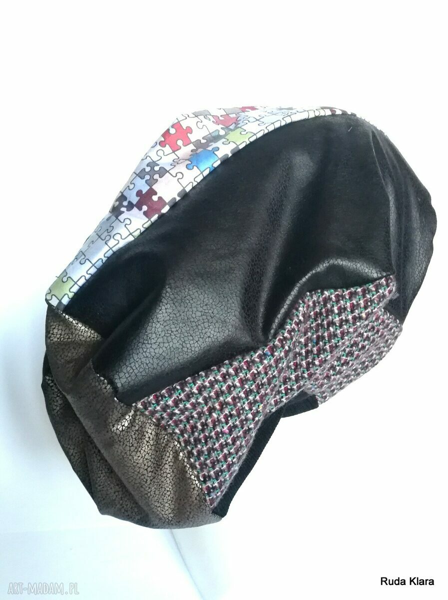 Czapka turbanowa etno boho patchwork na podszewce - ręcznie szyta