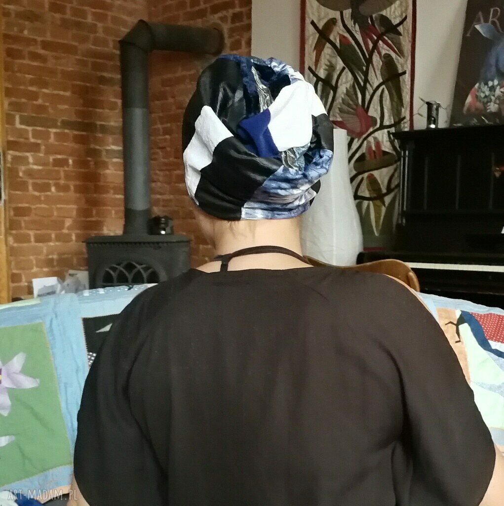 Czapka turbanowa Etno Boho z patchworkiem - ręcznie robiona