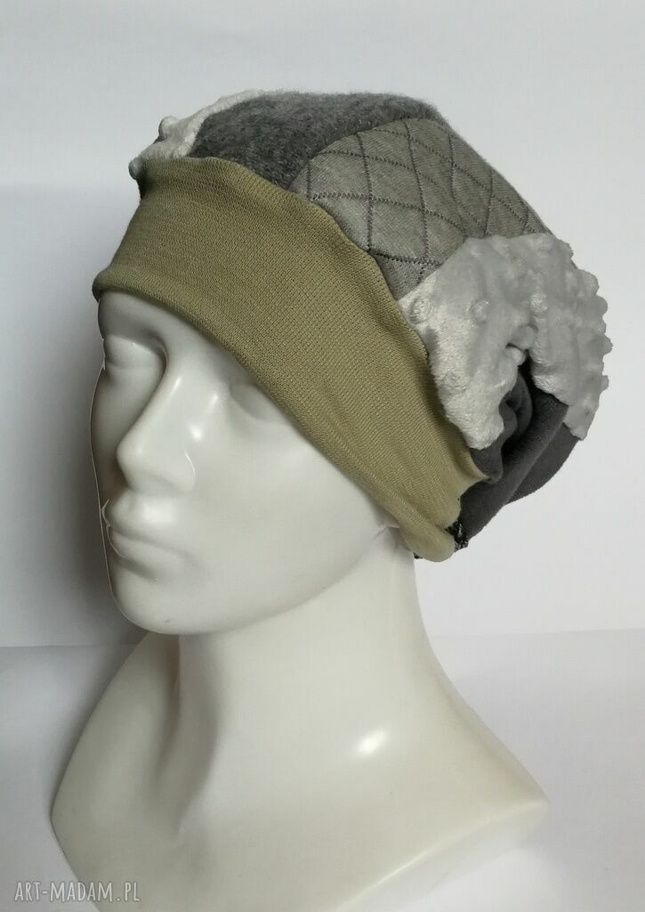 Czapka turbanowa etno boho patchwork w kolorowym folk - ręcznie szyta na podszewce
