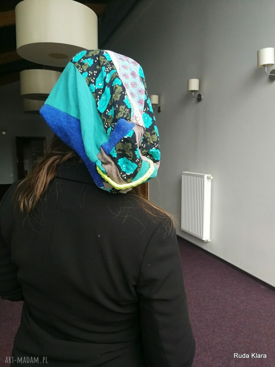 Czapka turbanowa Etno Boho na wiosnę - patchwork z podszewką