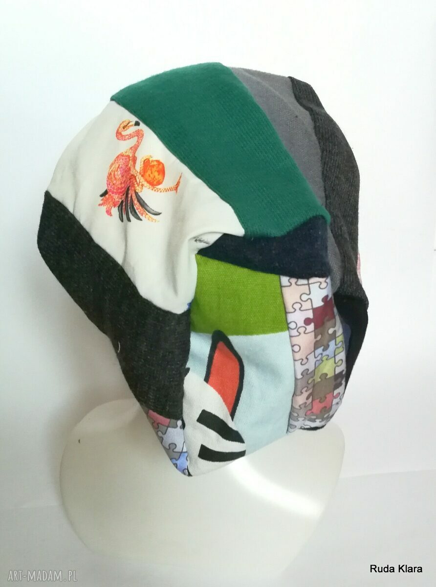 Czapka turbanowa etno boho wiosenna patchwork na podszewce - 58-59 cm
