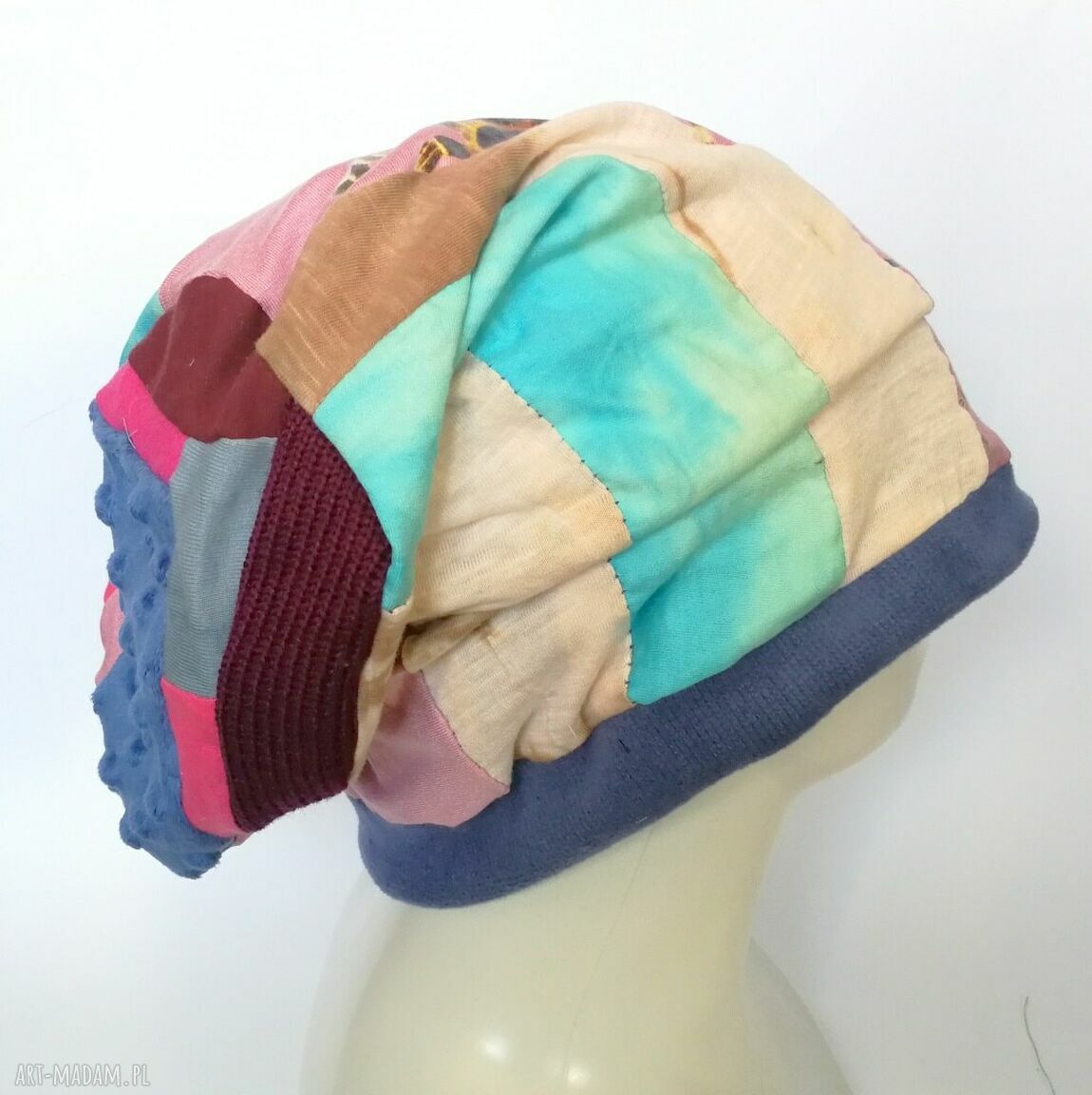 Czapka turbanowa etno boho wiosenna patchwork - na podszewce, rozmiar 57-59 cm