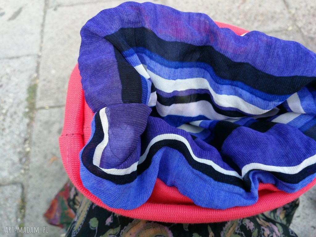 Kolorowa czapka turbanowa etno boho patchwork na podszewce
