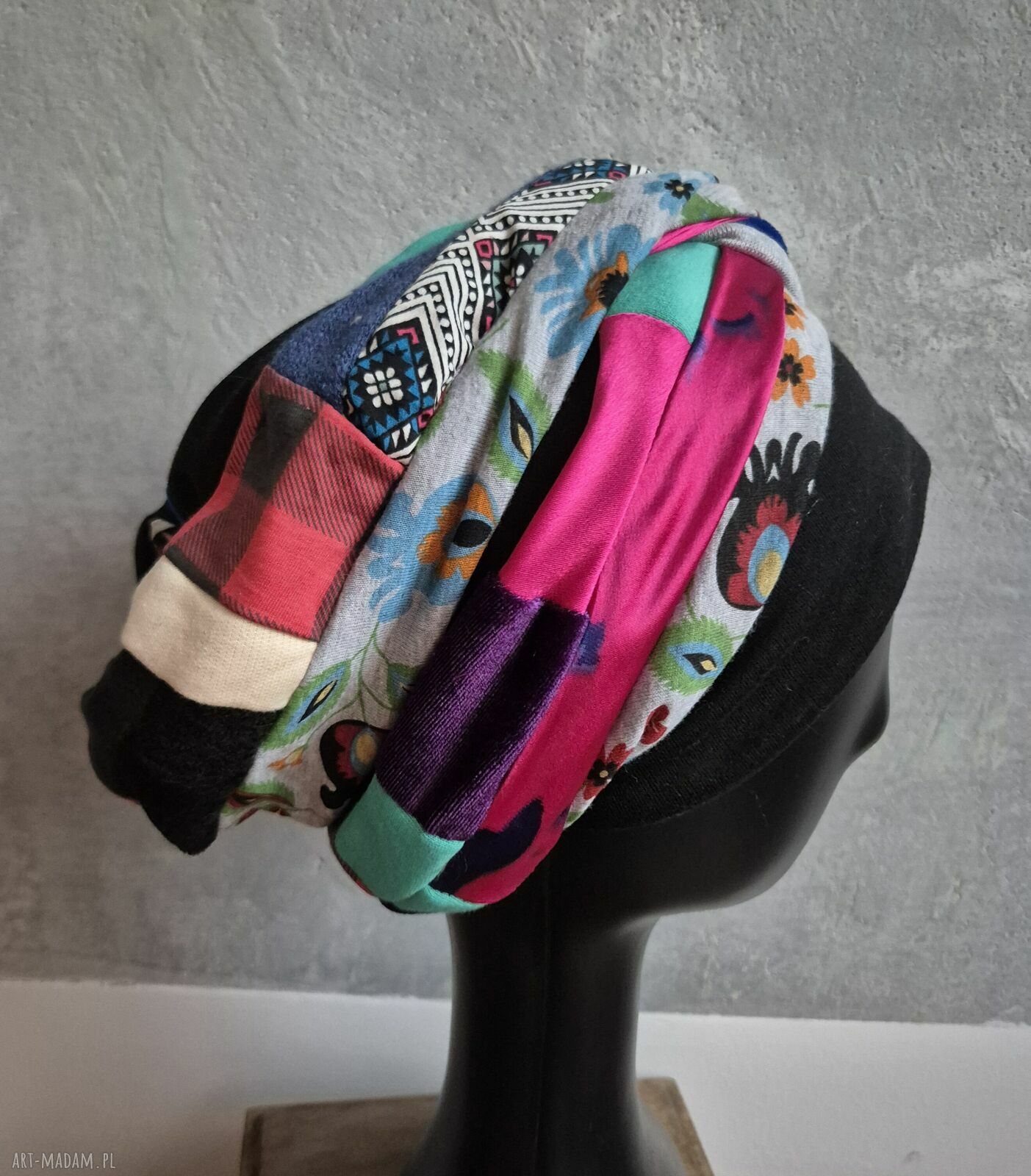 Ciepła czapka turbanowa na podszewce - uniwersalny rozmiar, handmade Ruda Klara