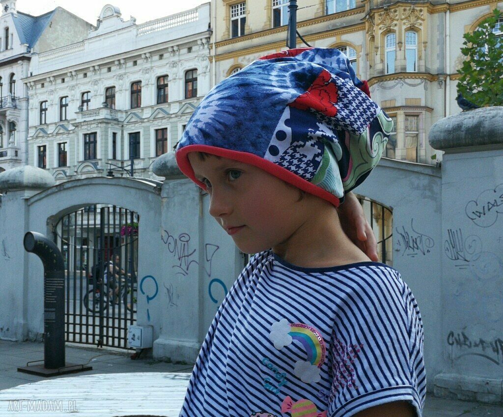 Czapka turbanowa etno boho w kwiaty - patchwork na podszewce