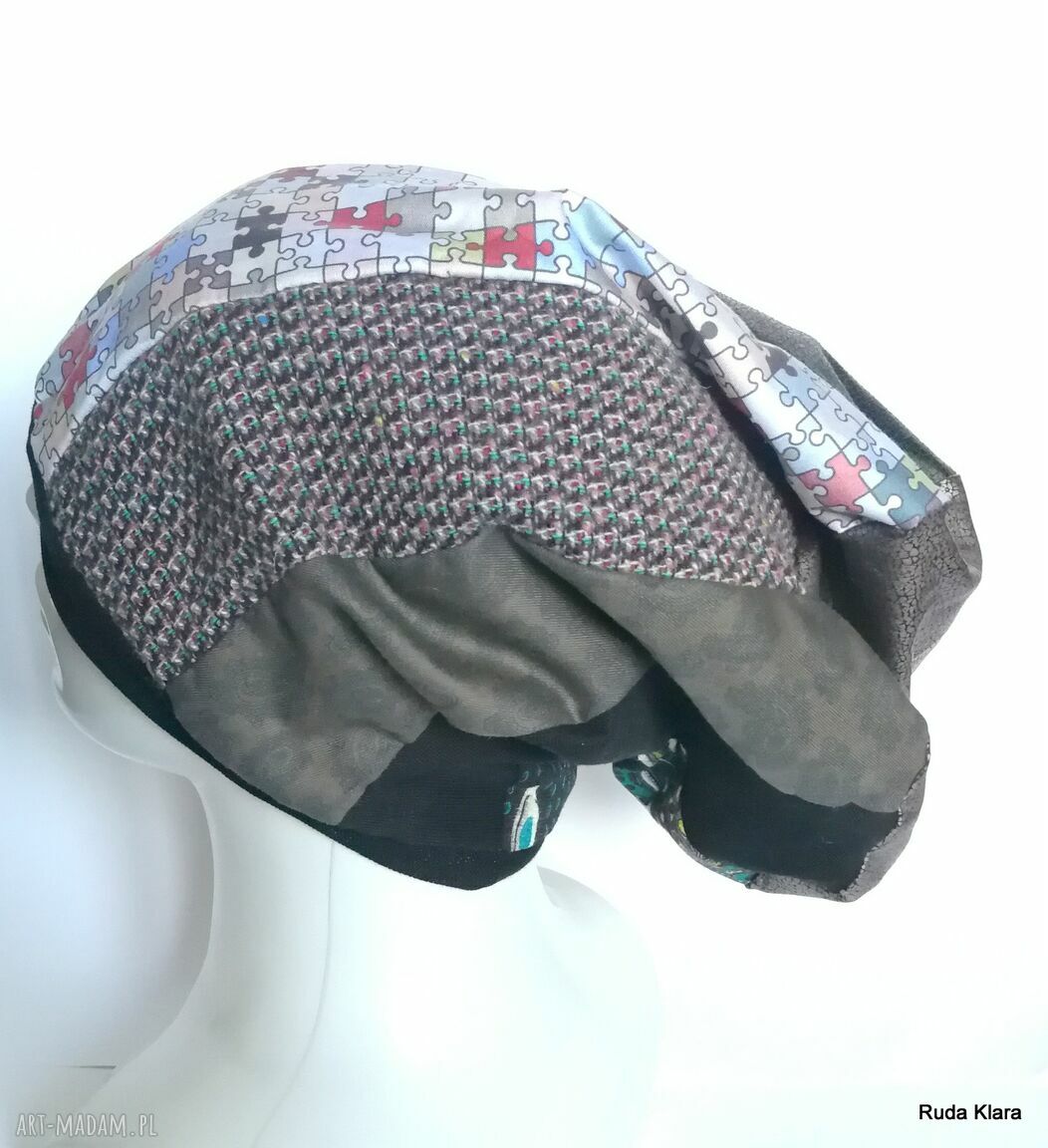 Czapka turbanowa etno boho patchwork na podszewce - ręcznie szyta