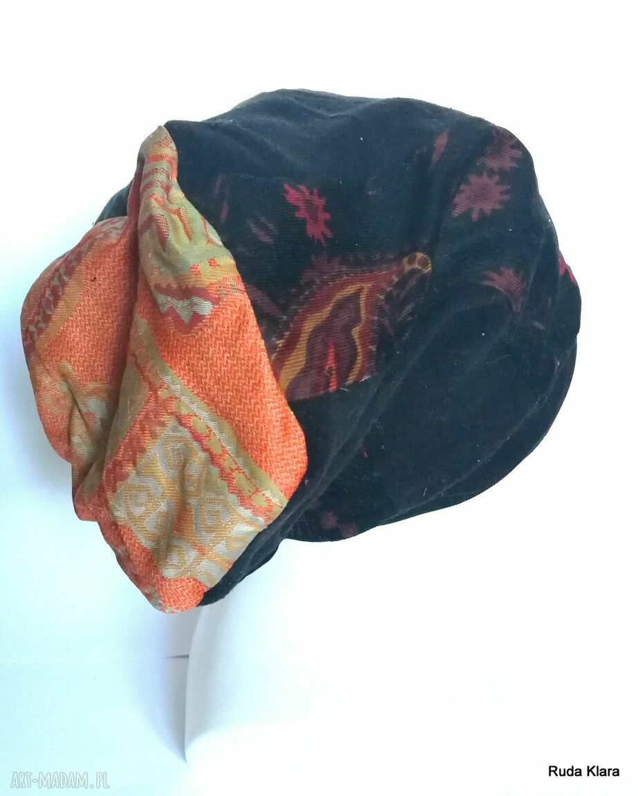 Czapka turbanowa etno boho patchwork Box T1 na podszewce (59 cm)