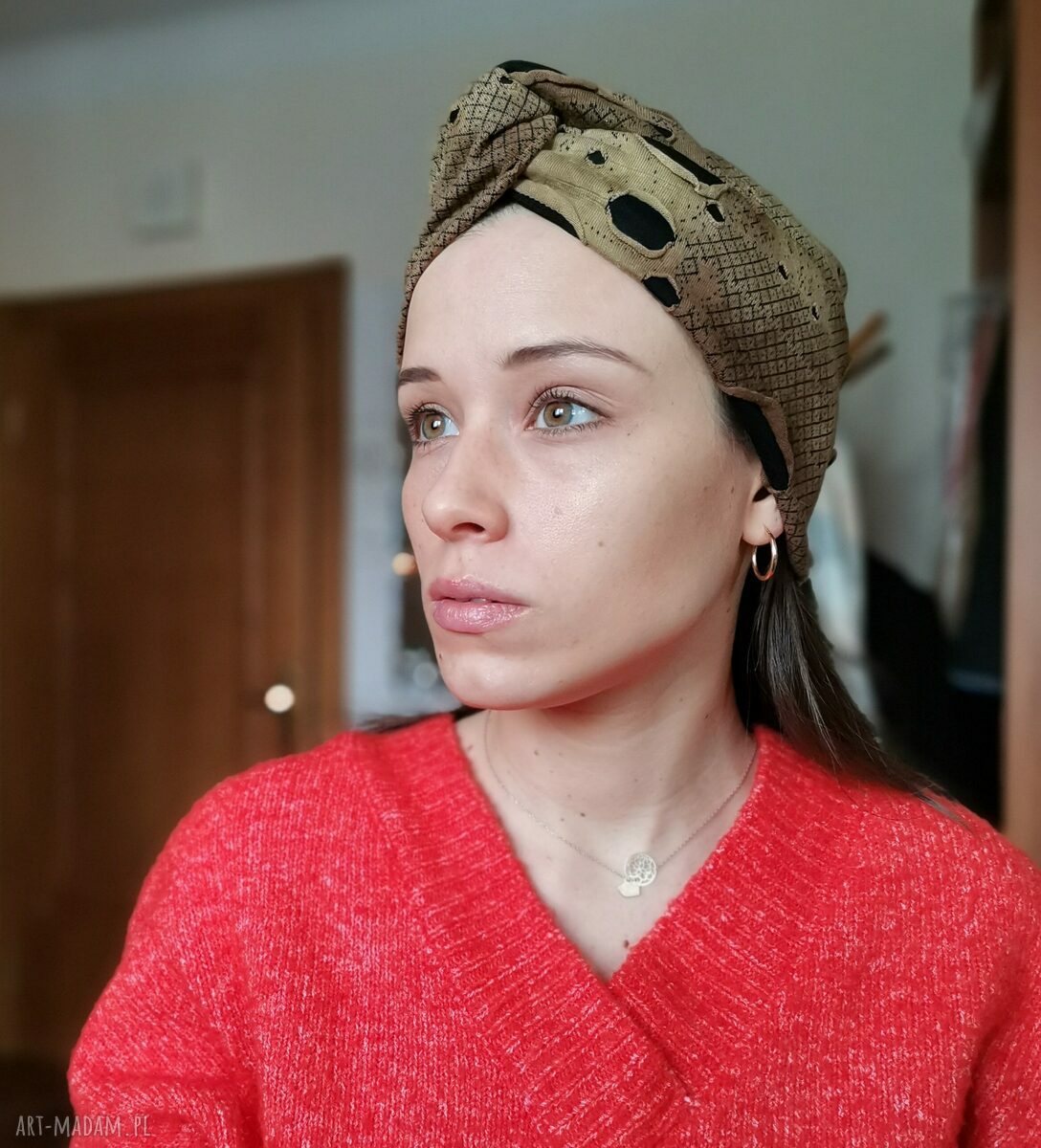 Czapka turbanowa etno boho - rozmiar uniwersalny (handmade)