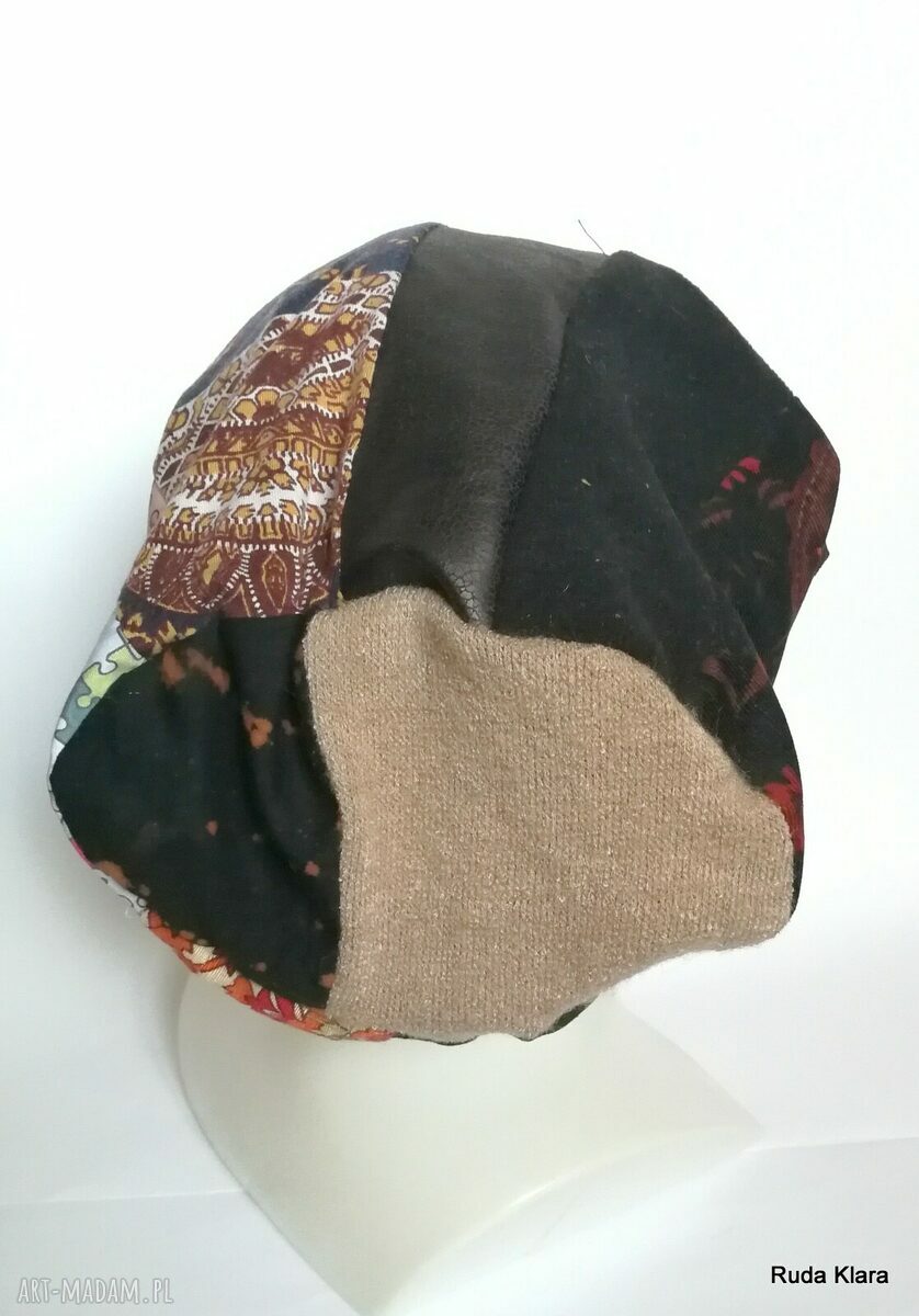 Czapka turbanowa etno boho - wiosenna patchwork na podszewce, rozmiar 58-59 cm