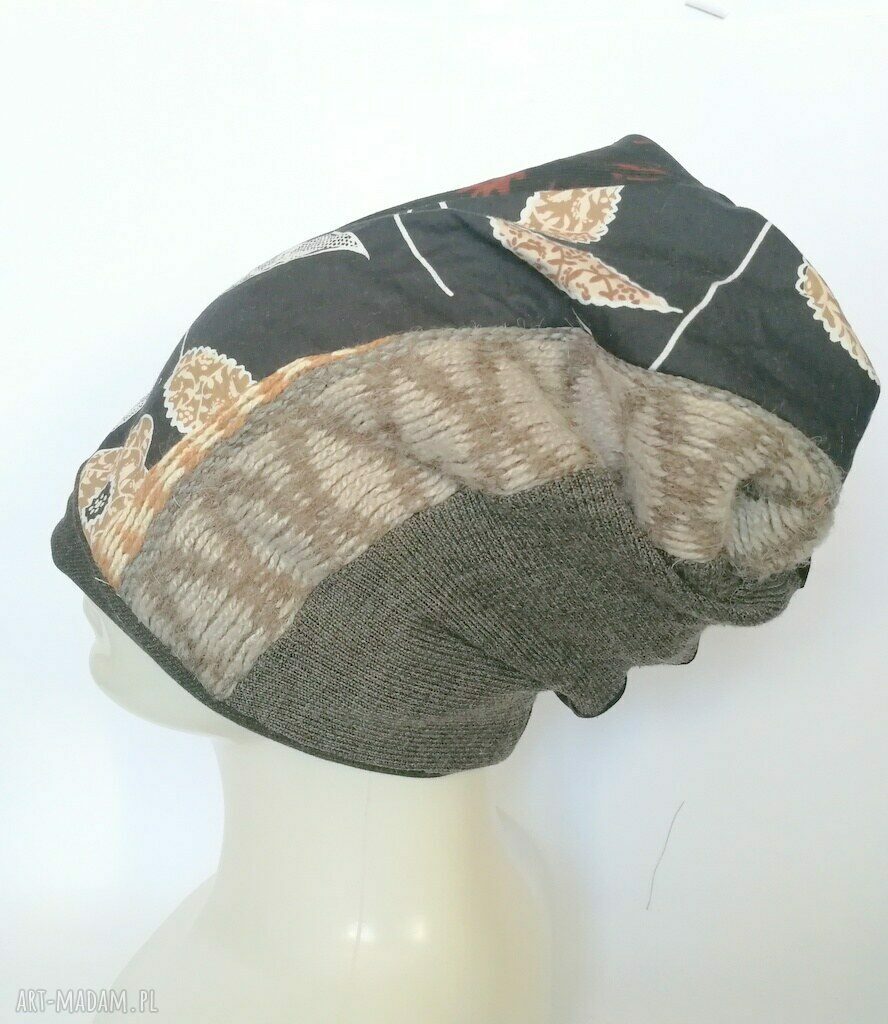 Czapka turbanowa Etno Boho Patchwork na podszewce, rozmiar 57-58 cm