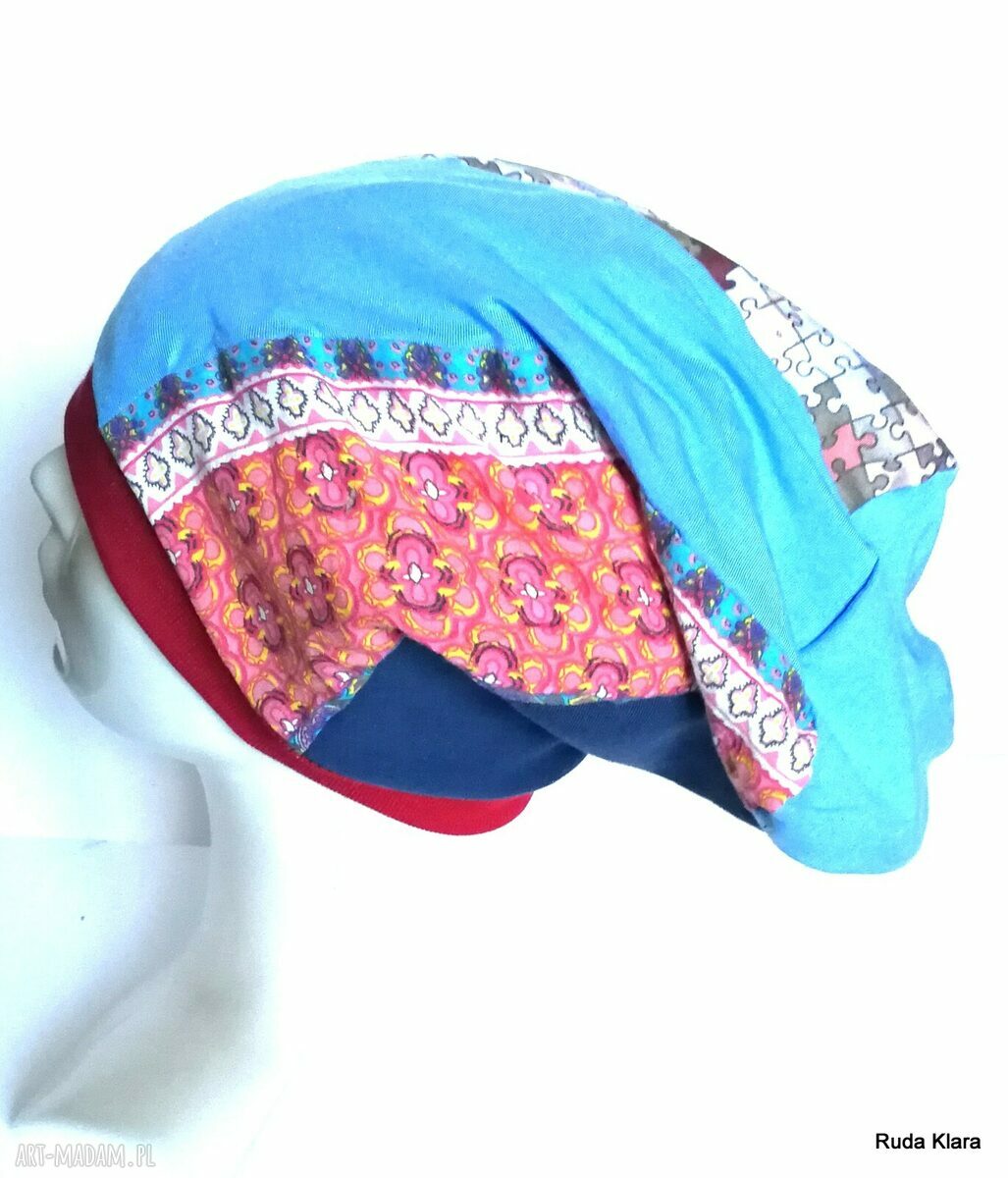 Czapka turbanowa etno boho patchwork na podszewce (58-59 cm)