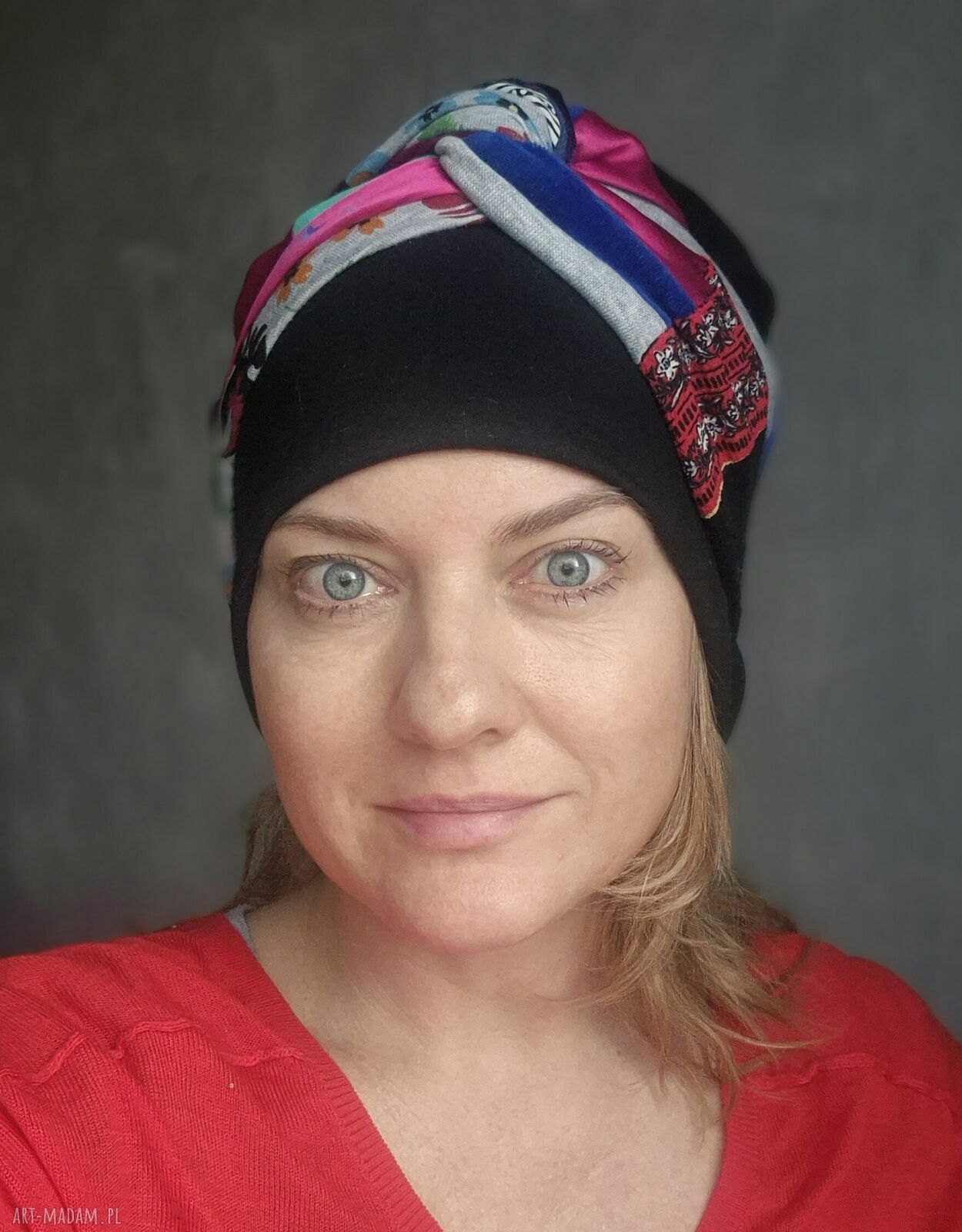 Ciepła czapka turbanowa na podszewce - uniwersalny rozmiar, handmade Ruda Klara