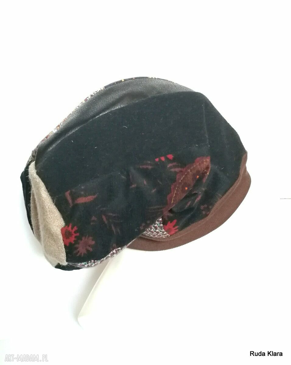 Czapka turbanowa etno boho - wiosenna patchwork na podszewce, rozmiar 58-59 cm